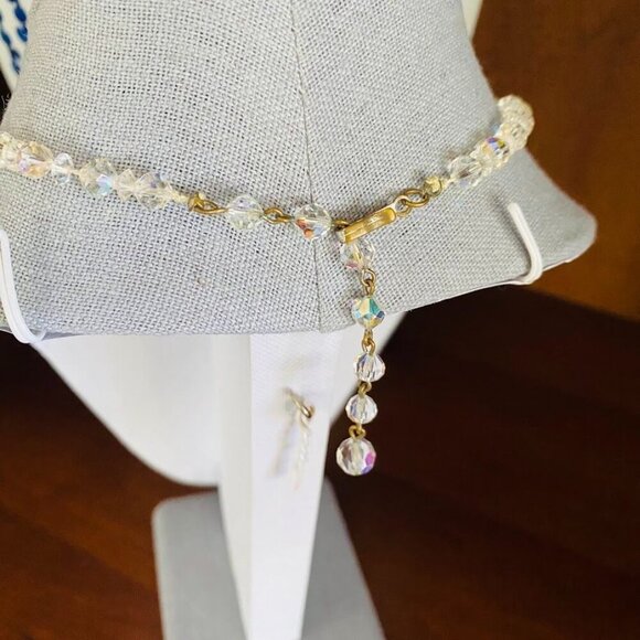 Vintage 1960s Laguna Aurora Borealis Faceted Crystal Beaded Choker Necklace - Picture 7 of 8
